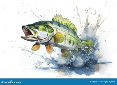 Watercolor Sea Bass Fishing Character Clipart Royalty Free Cartoon