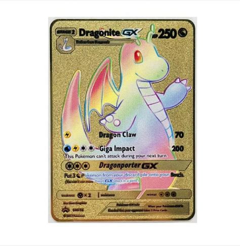 GOLD Rainbow Dragonite GX Pokemon Card Metal 248 236 Shiny Etsy