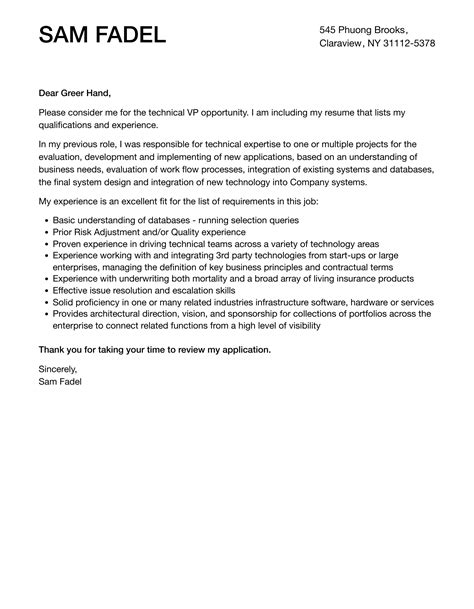 Technical Vp Cover Letter Velvet Jobs