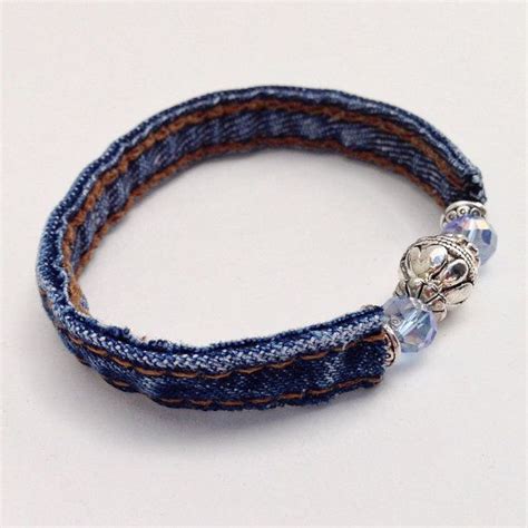 This Handmade Bracelet Was Made Out Of An Upcycled Recycled Denim Blue