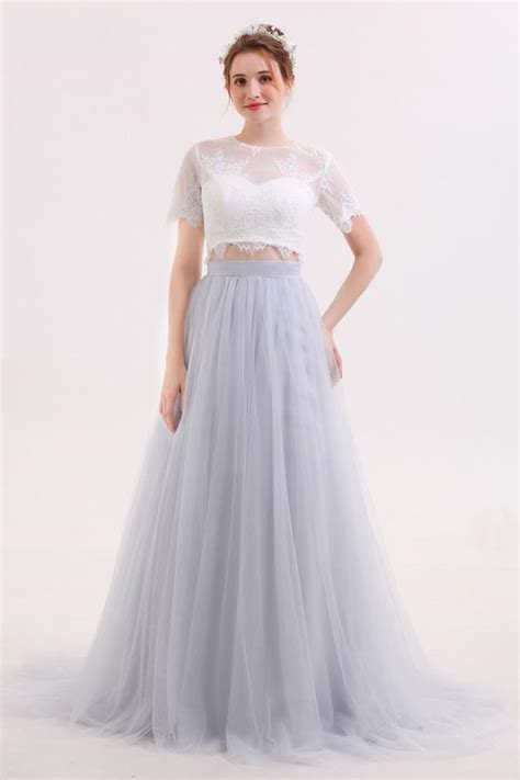 Two Piece Long Tulle Skirt Wedding Dress With Lace Crop Topgdc1215