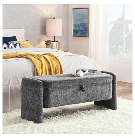 Storage Bench Ottoman With Large Storage Space Chenille Fabric Ottoman