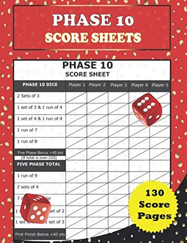 Phase Score Sheets Large Size Phase Card Game Scorekeeping