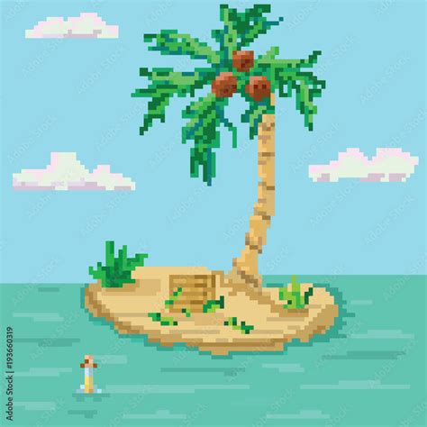 Pixel art island. Oasis. Vector illustration Stock Vector | Adobe Stock