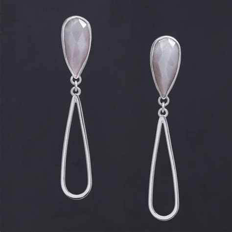 Teardrop Earrings Grey Moonstone Bright Sterling Sterling