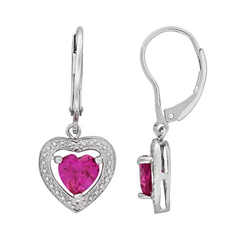 Stella Grace Sterling Silver Lab Created Pink Sapphire And Diamond Accent Heart Drop Earrings