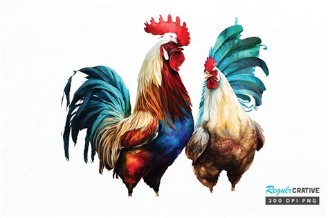 Watercolor Hens And Roosters Clipart Png Graphic By Regulrcrative