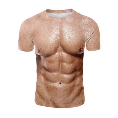 Yelite Muscle Printed T Shirt Fake Pectorales 3d Printing Abdominal