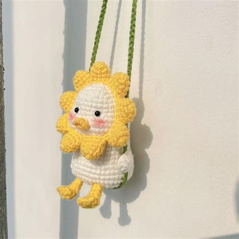 Cute Swinging Duck Crochet Car Pendant Rear View Mirror Etsy