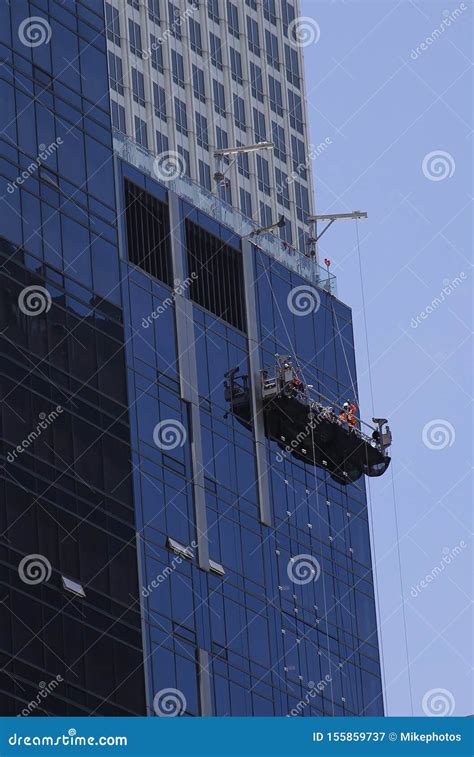 Window Cleaners On Skyscraper In Los Angeles Stock Image Image Of