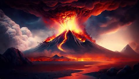 Premium Photo Volcano Eruption Lava Flow Down The Slopes Smoke Rises