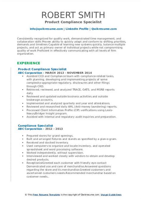 Compliance Resume Sample