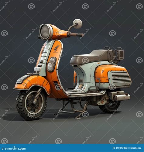 Gray Cartoon Scooter In Far Cry Style 3d Cgi Art Stock Illustration