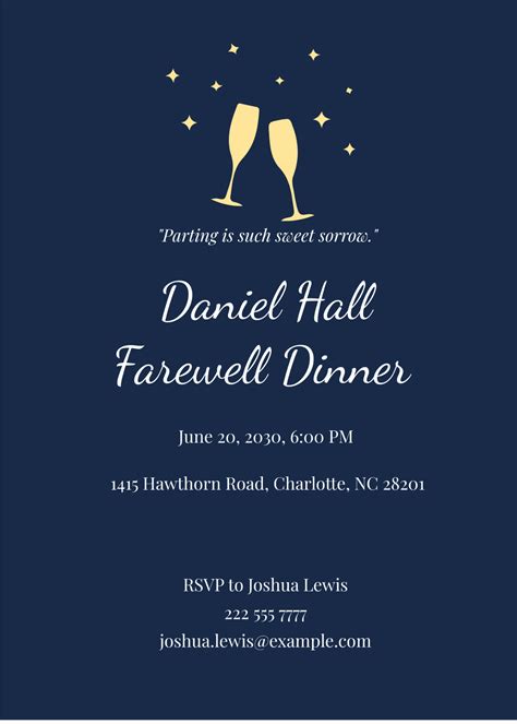 Free Farewell Dinner Invitation Template Edit Online And Download