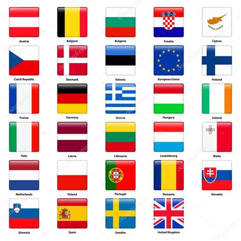 All Flags Of The Countries Of The European Union Square Glossy Style