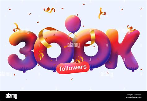 Banner With 300k Followers Thank You In Form 3d Red Balloons And