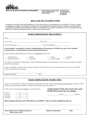 Fillable Online Bmcc Cuny RELEASE OF EXAMINATION Bmcc Cuny Fax Email