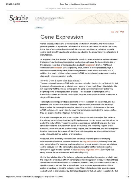 Gene Expression Learn Science At Scitable Pdf