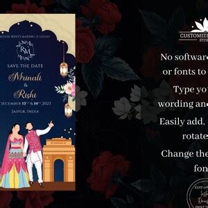 Indian Wedding SAVE THE DATE Invitation Card Template Royal Wedding