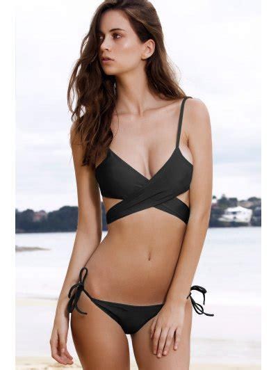 Wrap Tie Bikini Set BLACK Bikinis ZAFUL