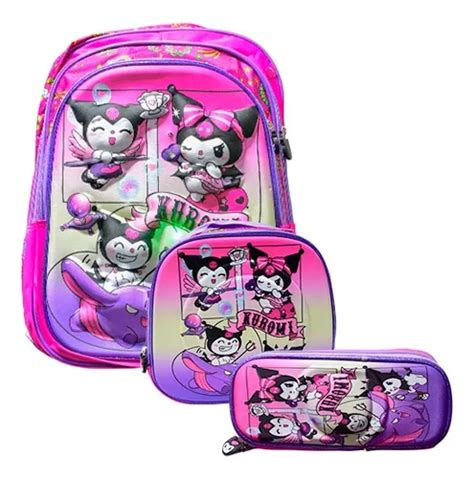 Mochila Luz Led Lapicera Lonchera 3d De Kuromi Primaria Meses Sin