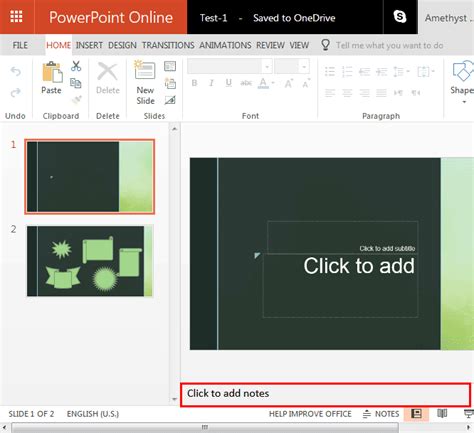 Notes Pane in PowerPoint for the Web