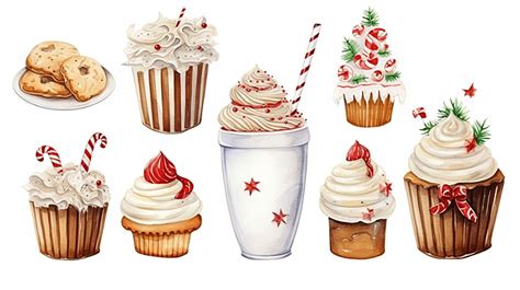 Hand Drawn Christmas Set Holiday Sweets And Drinks On White Background