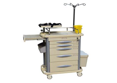 Hospital Abs Emergency Medical Trolley Crash Cart With Steel Guard Rail