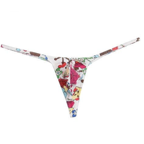 Enhanced Pouch New Arrival Sexy Bikini Mens Thongs Underwear Flowery Print Cotton G Strings Men