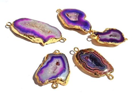 5 Pcs 24kt Gold Electroplated Edge Purple Druzy Agate Geode Etsy