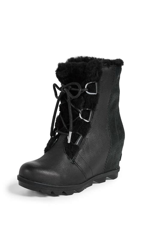 Sorel Joan Of Arctic Ii Lux Wedge Genuine Shearling Bootie In Black Modesens