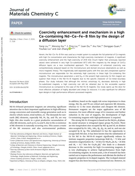 Pdf Coercivity Enhancement And Mechanism In High Ce Containing Nd Ce