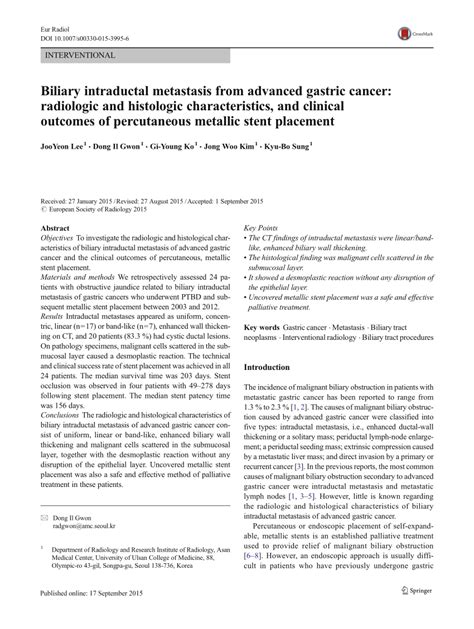 Pdf Biliary Intraductal Metastasis From Advanced Gastric Cancer