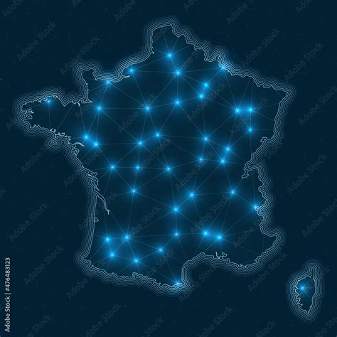 France Network Map Abstract Geometric Map Of The Country Digital