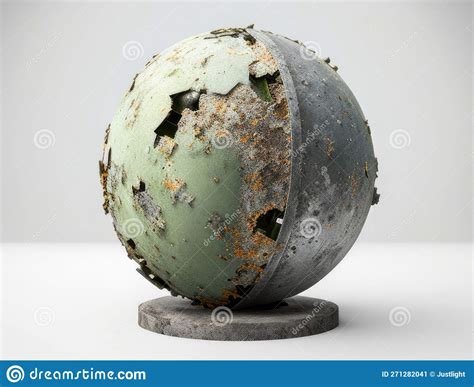 Soldered Metal Sphere With A Lichen Patina Podium Empty Showcase For