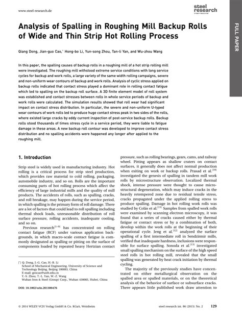 PDF Analysis Of Spalling In Roughing Mill Backup Rolls Of Wide And Thin Strip Hot Rolling Process