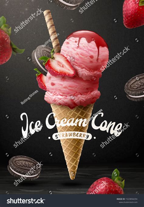 Tasty Strawberry Ice Cream Cone Ads Stock Illustration 1523894294