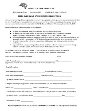 Fillable Online Achs Prom Dance After Prom Guest Request Form Fax