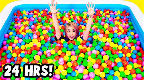 Spending 24 Hours In 10000 Balls Youtube