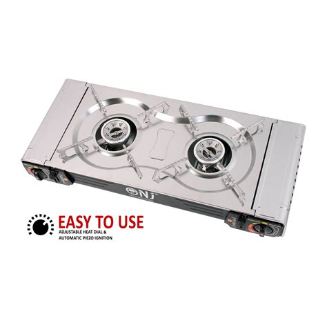 Nj Sg 2 Double Burner Stainless Steel Camp Gas Stove Grill Plate Portable Cooker Butane Bbq