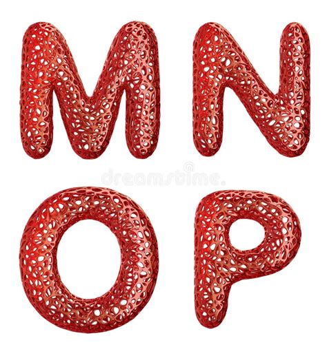 Realistic 3D Letters Set M N O P Made Of Red Plastic Stock