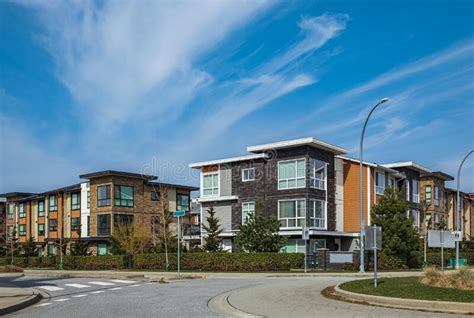 New Residential Townhouses Modern Apartment Buildings In Canada Stock