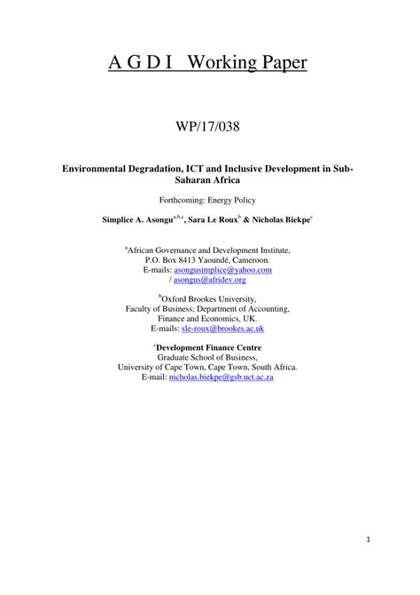 Pdf Environmental Degradation Ict And Inclusive Development In Sub