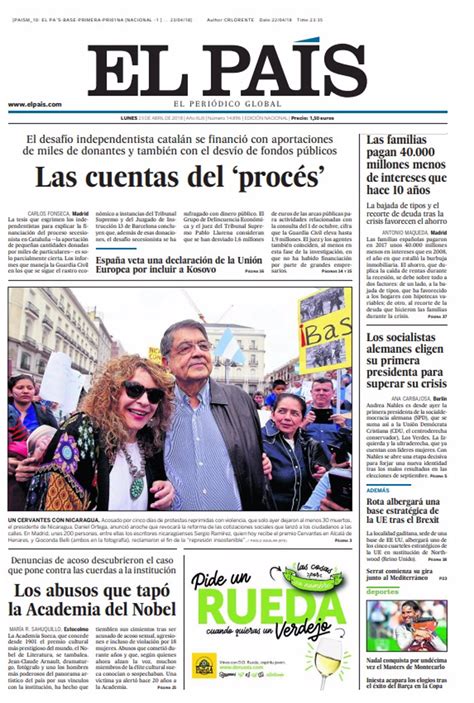 Las Portadas De Los Periódicos De Hoy Lunes 23 De Abril De 2018