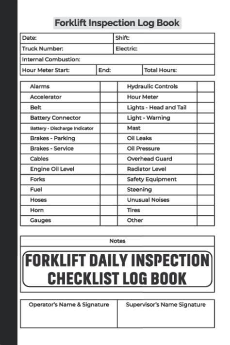 Forklift Daily Inspection Checklist Log Book Daily Forklift Inspection