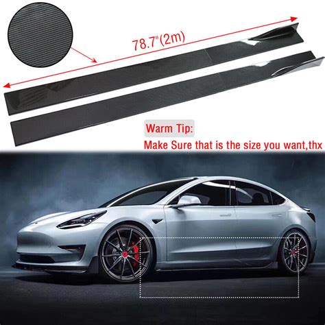 79 Carbon Fiber Side Skirt Splitter Extension Rocker Panel For Tesla