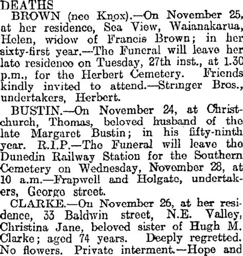 Deaths Otago Daily Times 27 11 1917 Items National Library Of