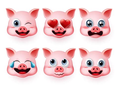 Premium Vector Emoji Pig Vector Set Pigs Face Emoticons Or Icon In