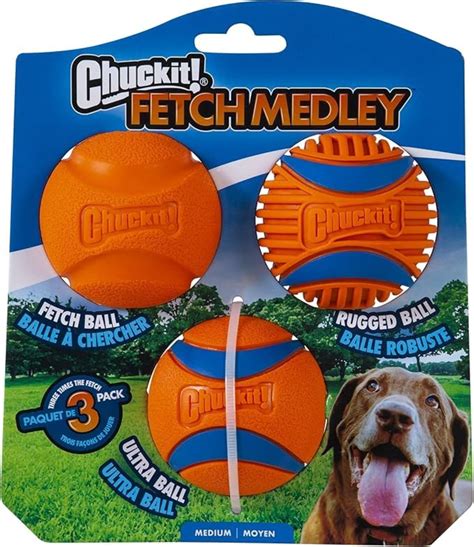 Chuckit Fetch Ball Medley Mediano Bola Para Perro Paquete De