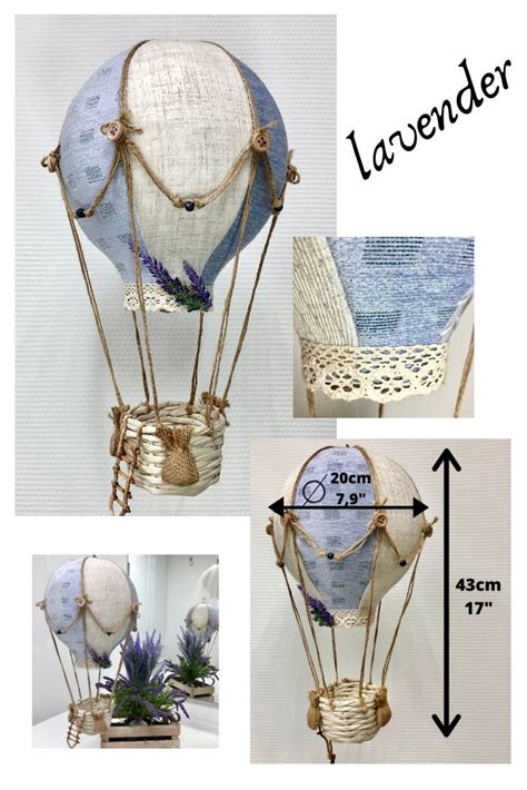 Big Hot Air Balloon With Wicker Basket Lavender Flower Eco Etsy Diy